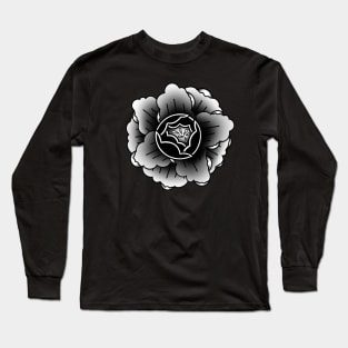 Traditional Blackwork Tattoo Peony Long Sleeve T-Shirt